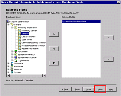 Clicking the View button in the Database Fields page