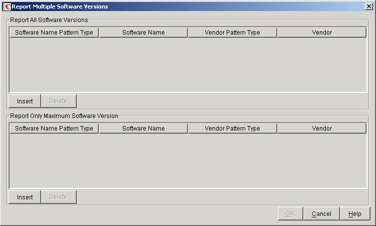 Report Multiple Software Versions dialog box