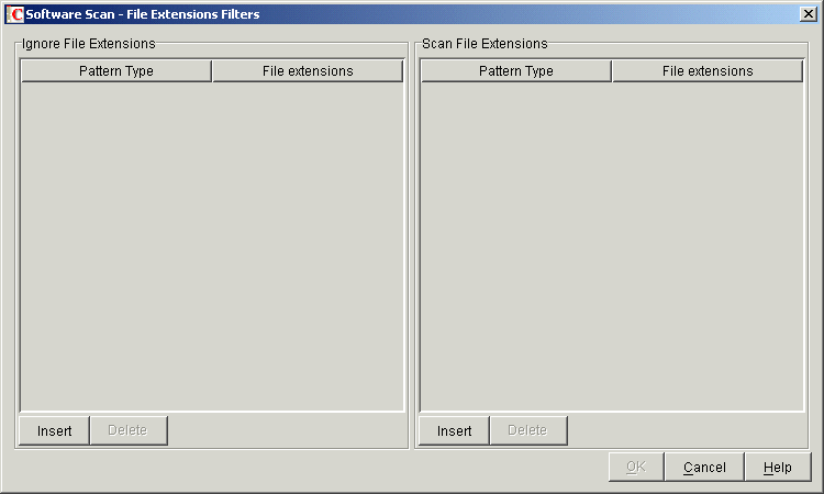Software Scan - File Extensions Filters dialog box