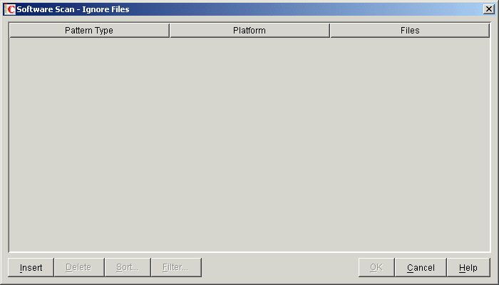 Software Scan - Ignore Files table