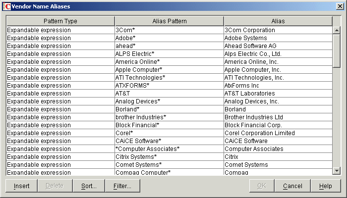 Vendor Name Aliases table