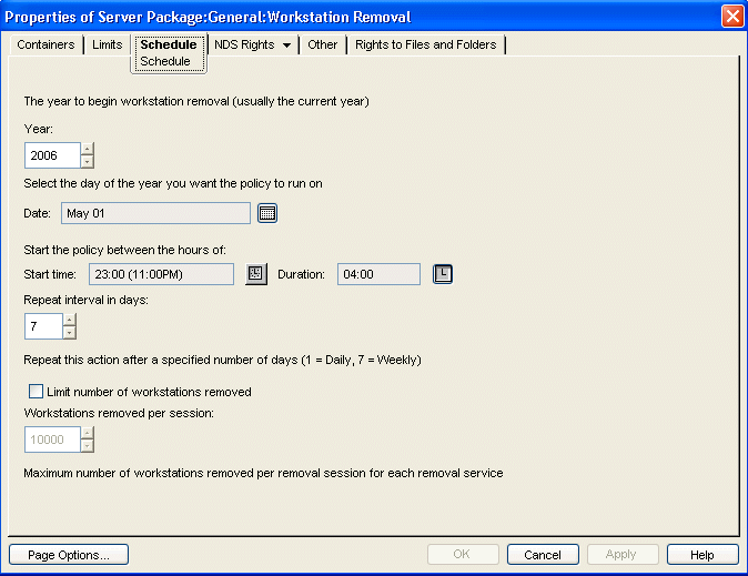 The Workstation Removal policy's Schedule page.