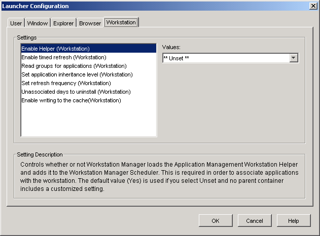 Launcher Configuration dialog box with the Workstation tab displayed