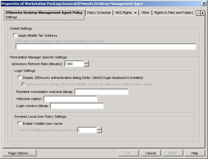 The Desktop Management Agent Policy's Settings page.