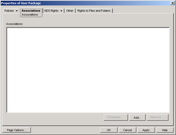 Associations page on the User Package object