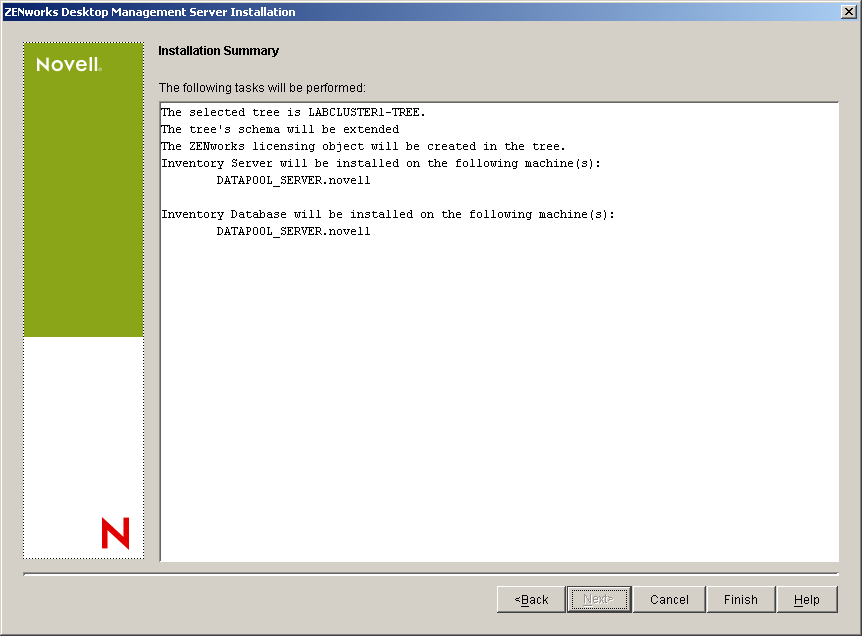 The Installation Summary page.