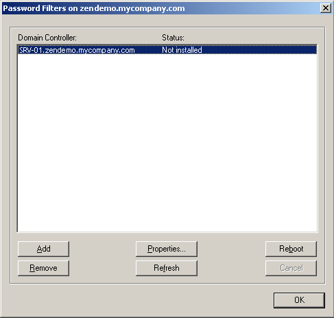 The Password Filters dialog box.