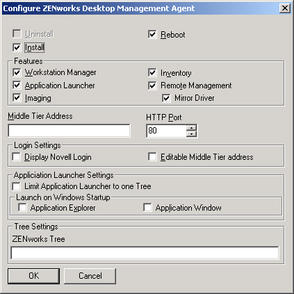 Configure ZENworks Desktop Management Agent dialog box