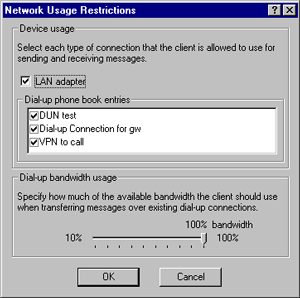 Network Usage Restrictions dialog box