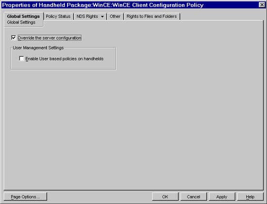 Windows CE Client Configuration policy - Global Settings page