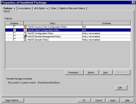Windows CE Client Configuration policy selection page