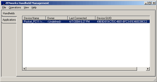 ZENworks Handheld Management Proxy Console window