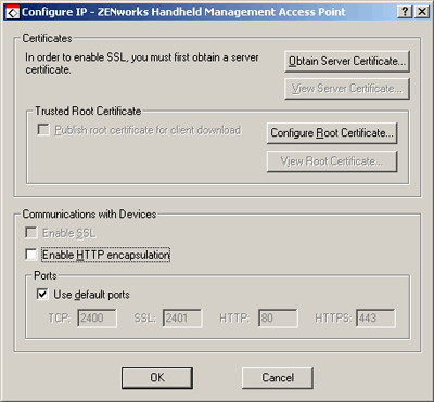Configure Access Point HTTP and SSL Settings dialog box