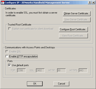Configure IP - ZENworks Handheld Management Server dialog box