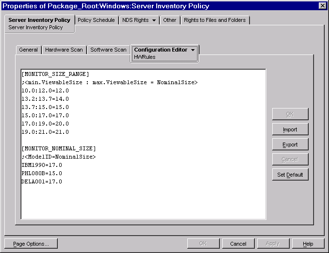Configuring the HWRules.ini file in the Server Inventory dialog box