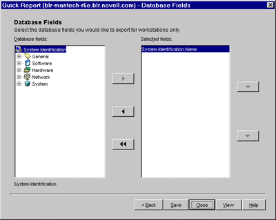 Database Fields page