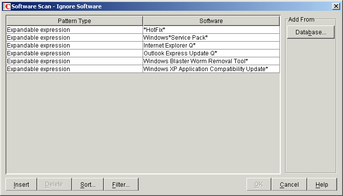 Software Scan - Ignore Software table