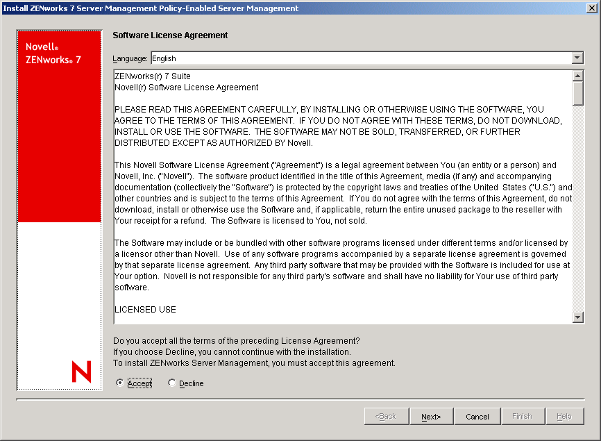 Web-Based Management Wizard’s License Agreement page.