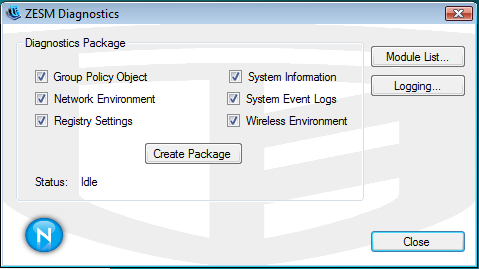 Endpoint Security Client Diagnostics screen