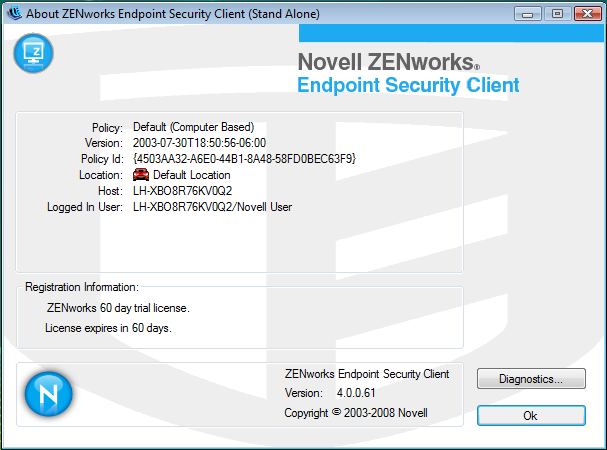 The Endpoint Security Client About screen