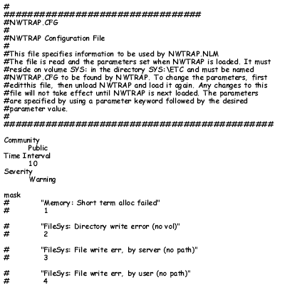 Sample contents of the NWTRAP.CFG file