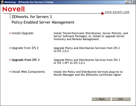 Upgrade from ZfS 3 option on the Policy-Enabled Server Management page