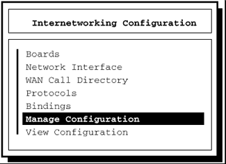 Menu options in the Internetworking Configuration screen