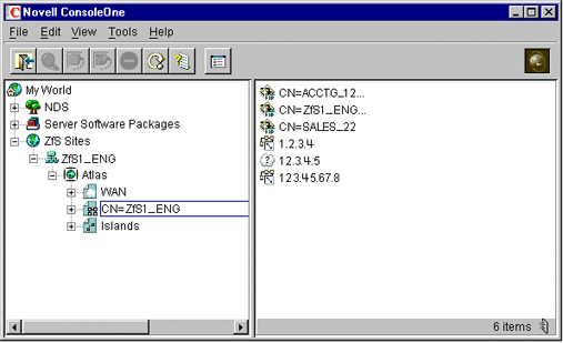 The ZfS management console snap-in to ConsoleOne