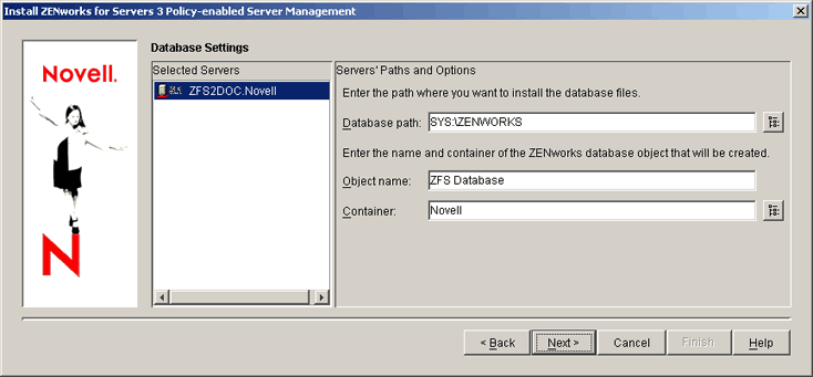 Database Settings page
