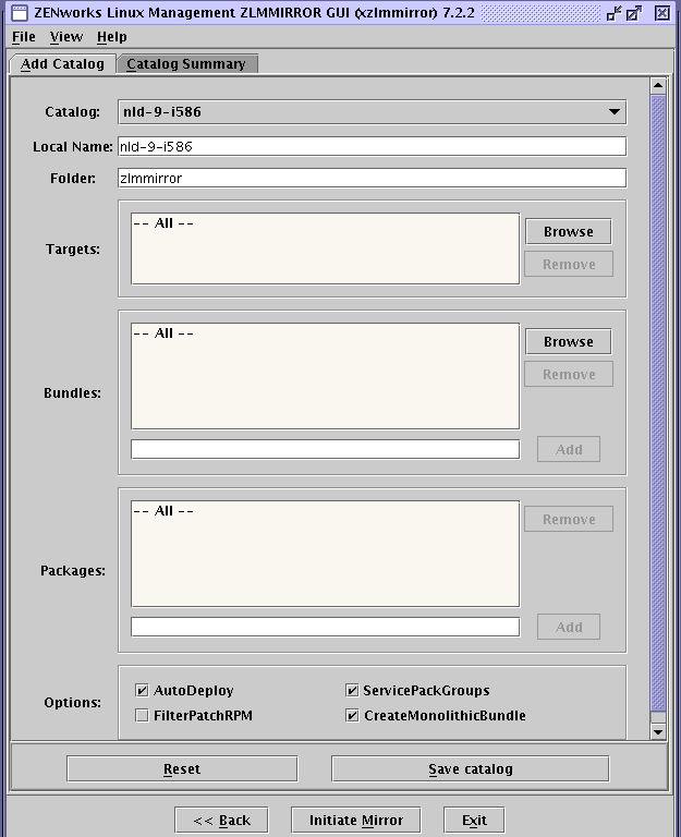 xzlmmirror-Catalog Settings window: Add Catalog tab