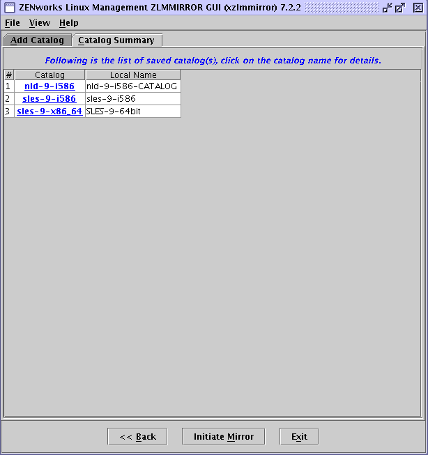 xzlmmirror-Catalog Settings window: Catalog Summary tab