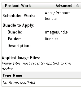 Preboot Work section with Advanced option