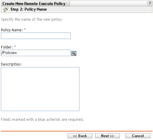 Policy Name page