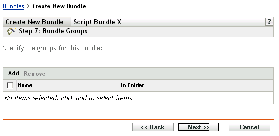Step 7 for creating a new bundle: Bungle Groups