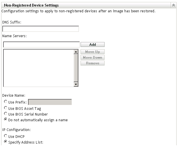 Non-Registered Device Settings section