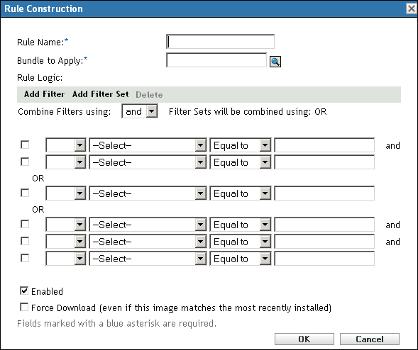 Rule Constructions dialog box with expanded fields