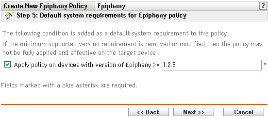 Default System Requirements for Epiphany Policy page