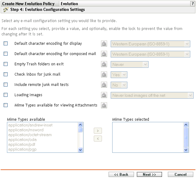 Evolution Configuration Settings page