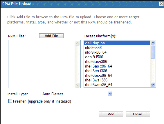 RPM File Upload dialog box