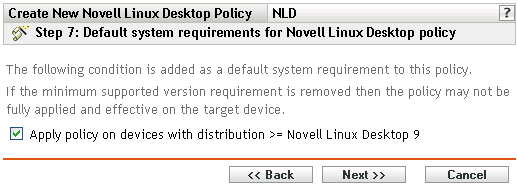 Default System Requirements for Novell Linux Desktop Policy page