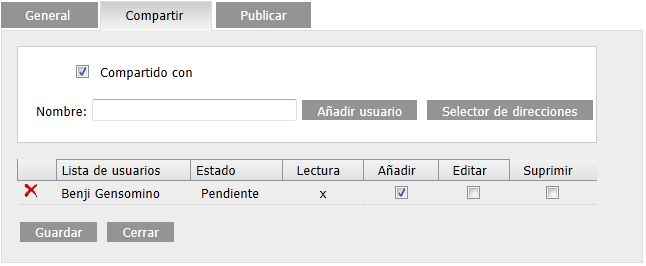 Recuadro de diálogo Compartir calendario