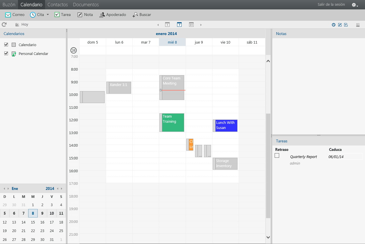 Vista semanal del calendario