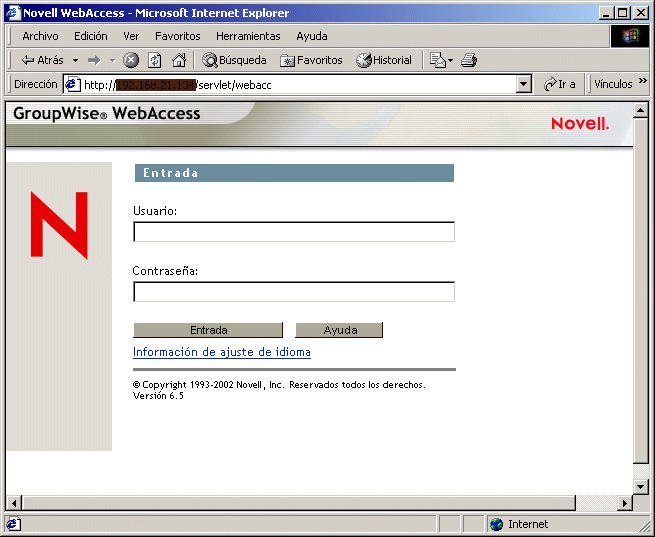 Página de entrada de GroupWise WebAccess