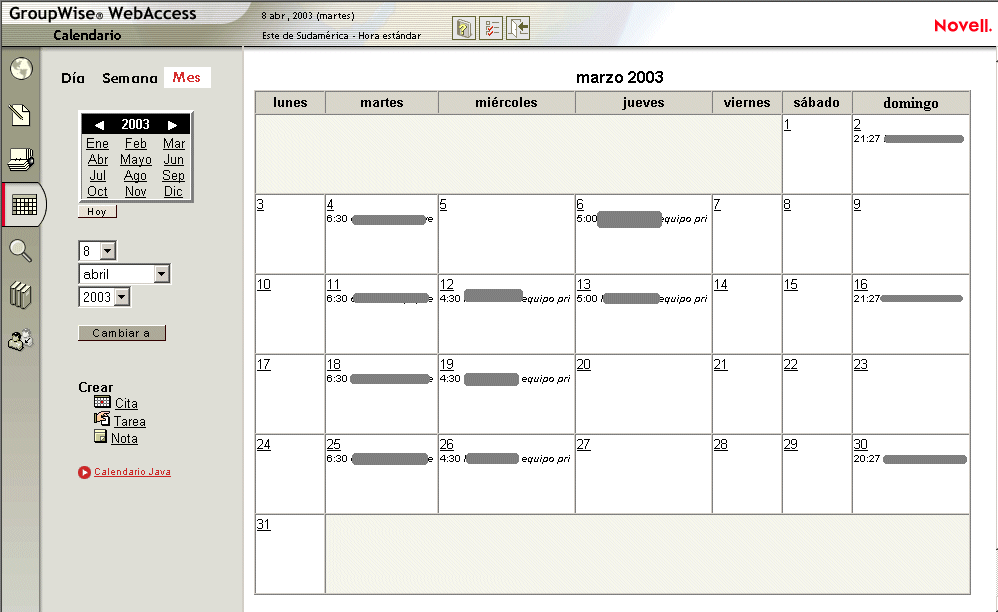 Calendario de la vista Mes