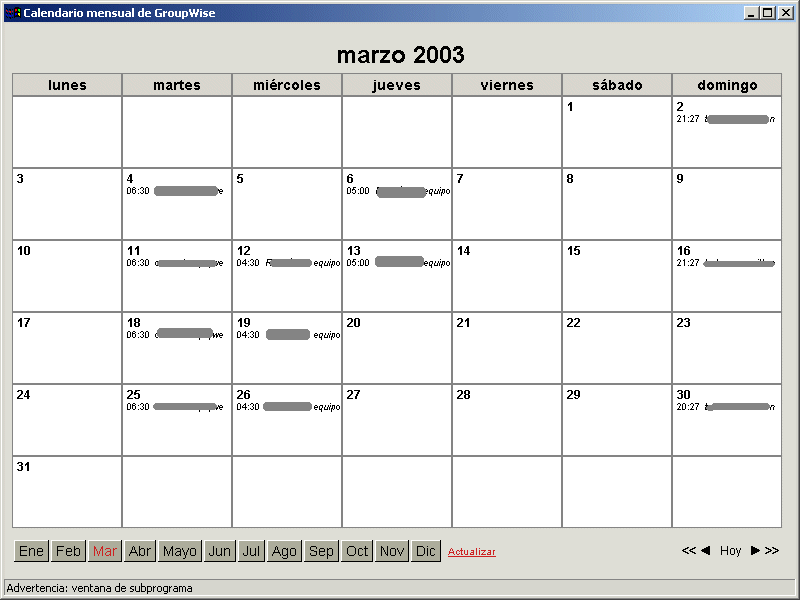 Calendario con vista por meses Java