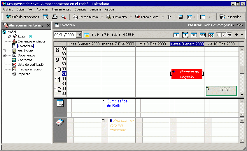 Calendario con los elementos con categoras