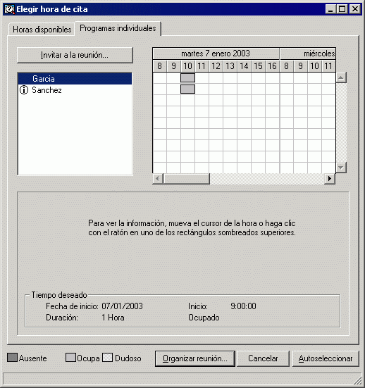 Recuadro de diálogo Elegir hora de cita