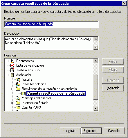 Recuadro de di�logo Crear carpeta resultados de la b�squeda