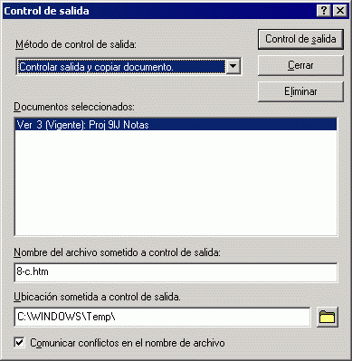 Recuadro de dilogo Control de salida