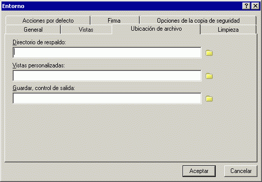 Recuadro de di�logo Entorno con la pesta�a Ubicaci�n de archivo abierta